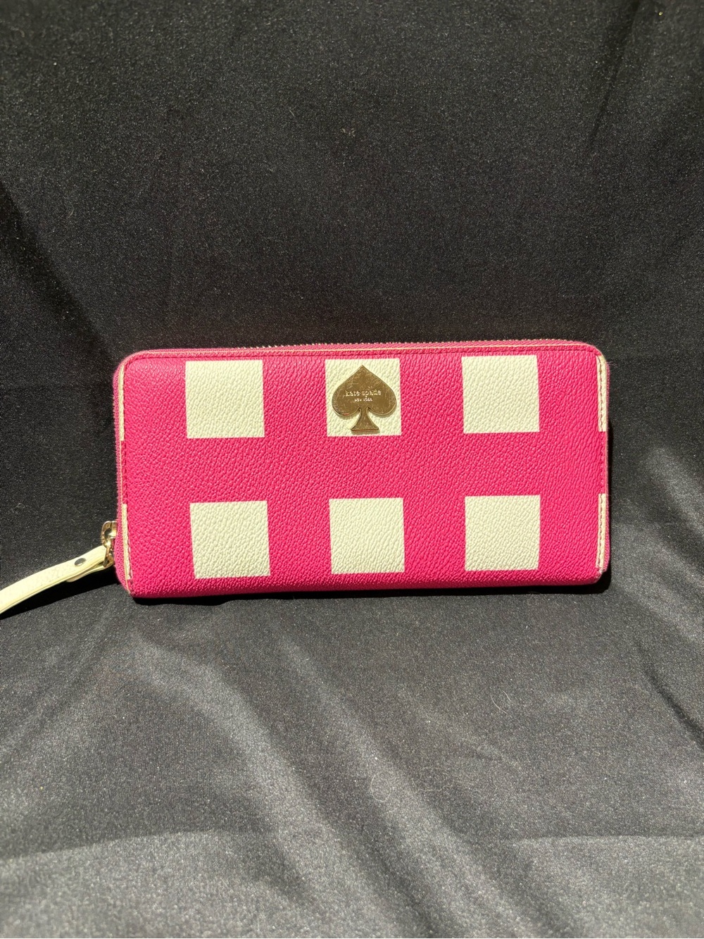 kate spade Pink and Cream Checker Zip-Around Wallet